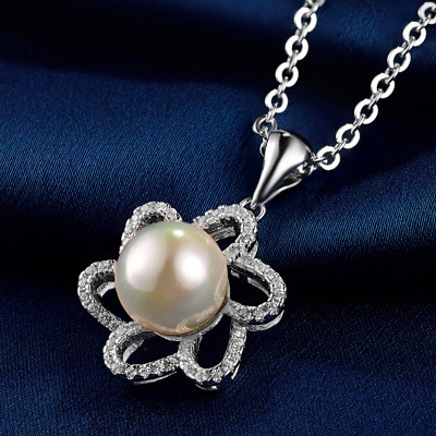 925 sterling silver Flower Pearl Necklace